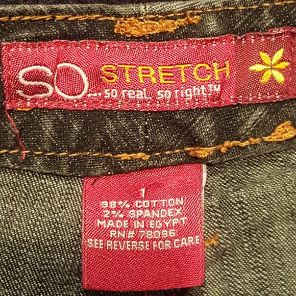 SO ♡ Sweet Black STRETCH Denim Gold Trim Stitching Fit 'n Flare Jeans 1 - Picture 5 of 17